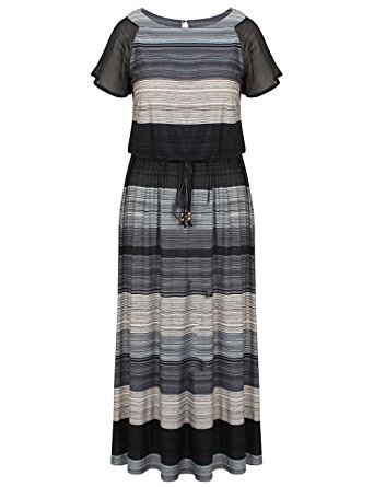 Chicwe Women's Plus Size Luxury Raglan Sleeves Maxi Dress With Belt 16, Multi Grey