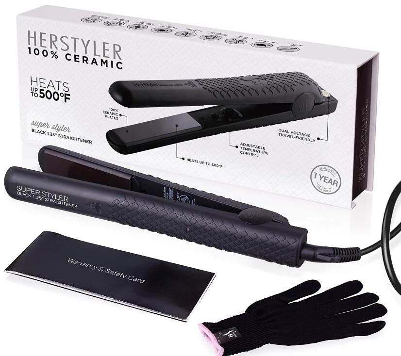 Herstyler Superstyler Onyx Ceramic Flat Iron, Ceramic Hair Straightener With Adjustable Temperature