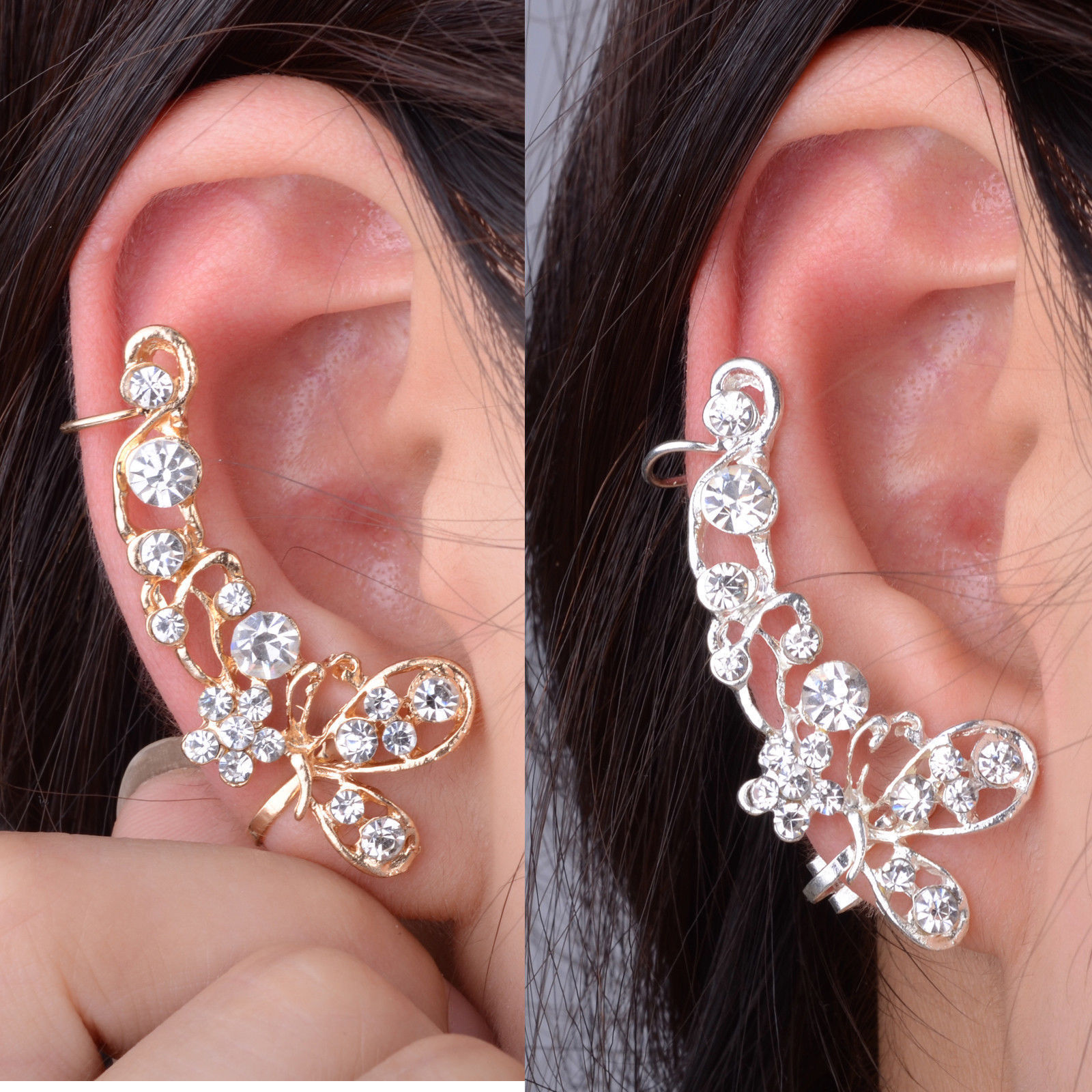 Charm Women's Earring Crystal Butterfly Flower Warp Clip Ear Cuff Stud Gift Hot | Ear cuff, Ear cuff earings, Flower ear cuffs