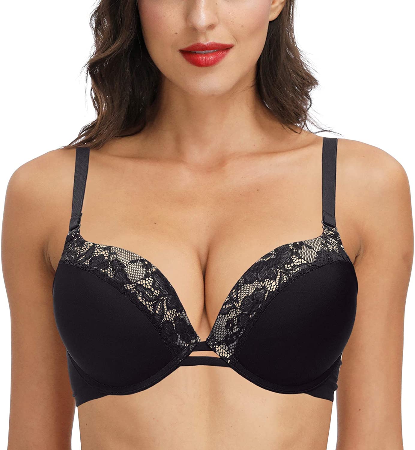 Low Neck-line Padded Bra for Small Chests - Plusexy Padded ‘Add One Cup’ Underwire Plunge Bra