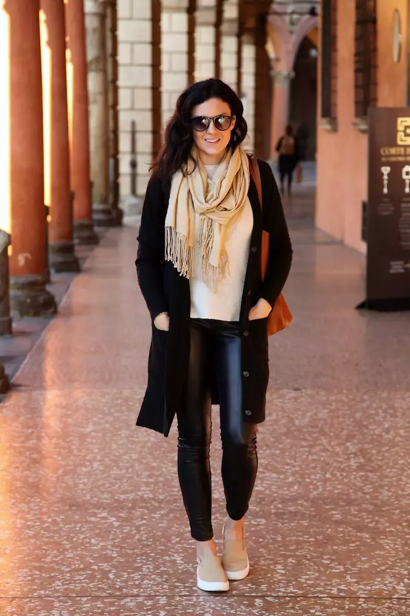 Long Cardigans With Faux Leather Leggings