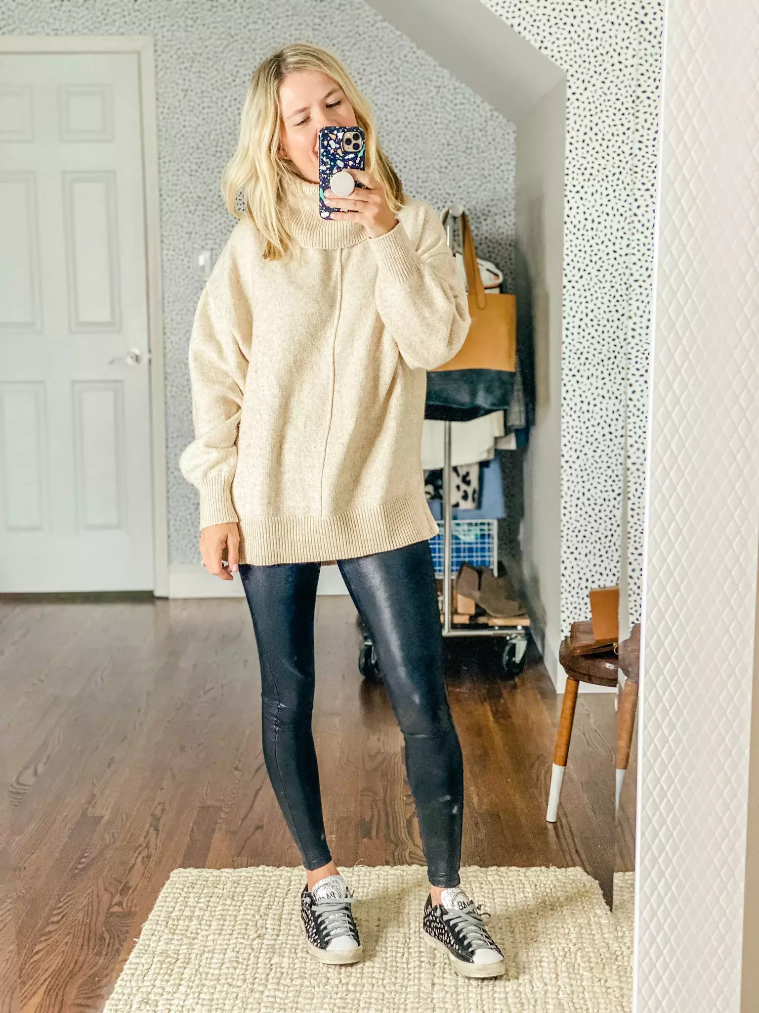 Oversized Sweaters With Faux Leather Leggings