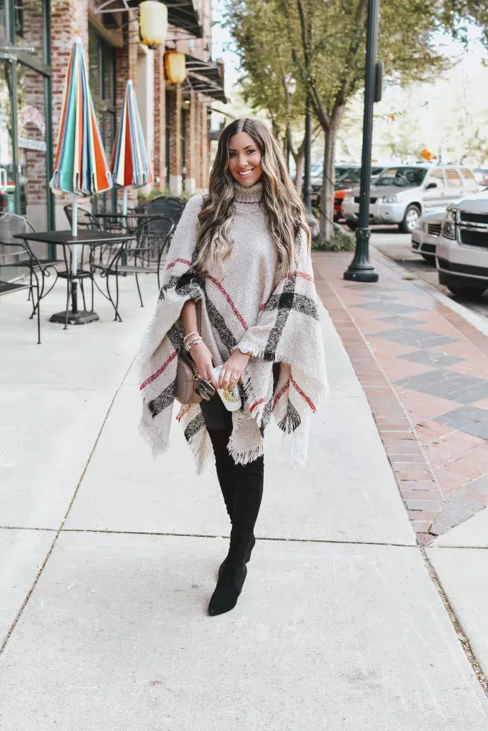 Ponchos With Faux Leather Leggings