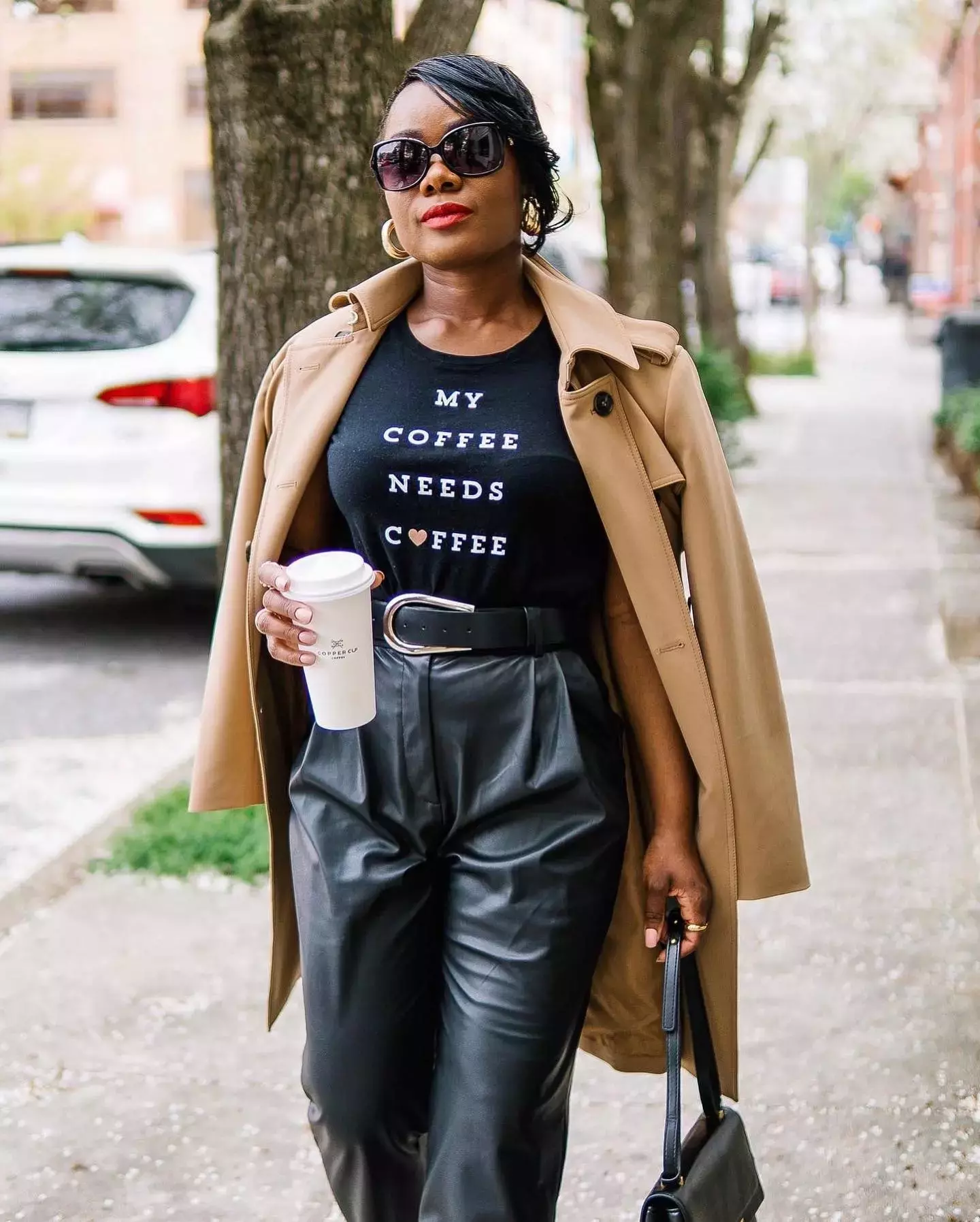 Faux Leather Leggings Street Style