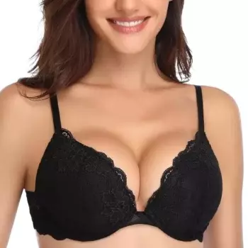 Deyllo Womens Push Up Lace Bra U Wire Lift Up Add One Cup