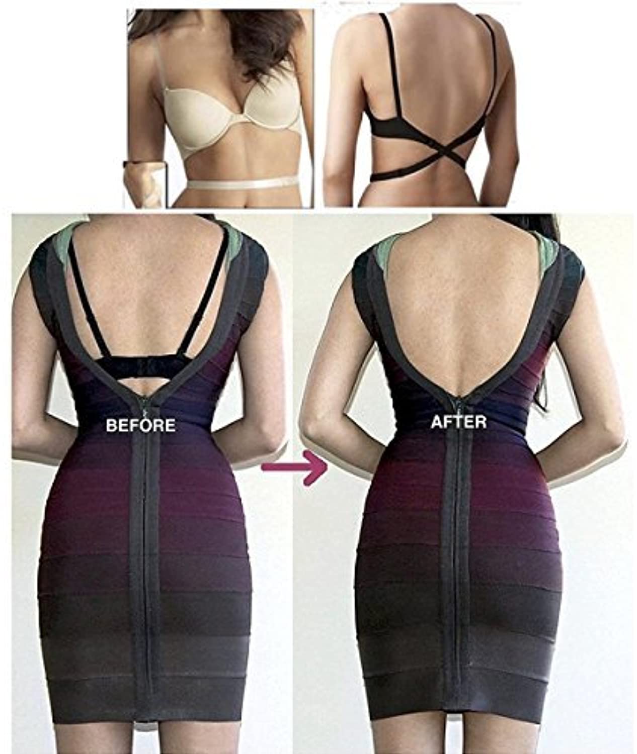 before and after using  Low Back Bra Converter Straps