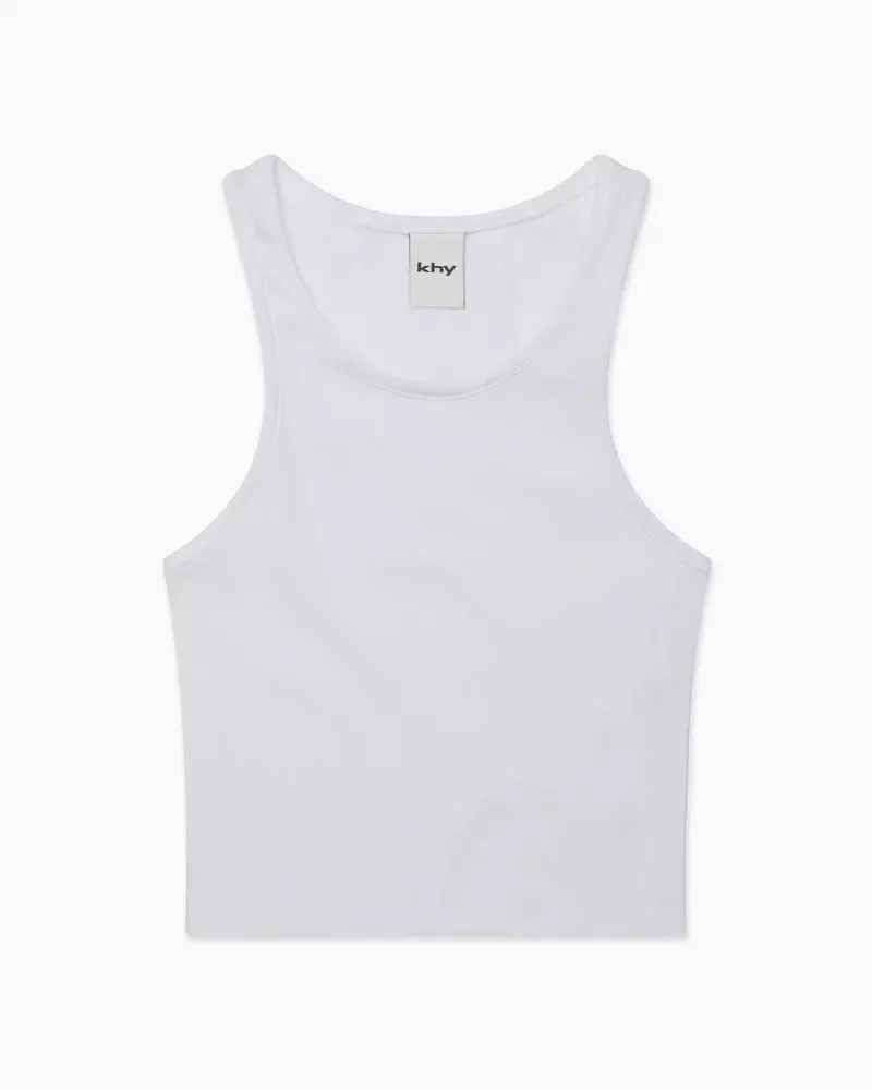 CROPPED RAW HEM RIB TANK WHITE F