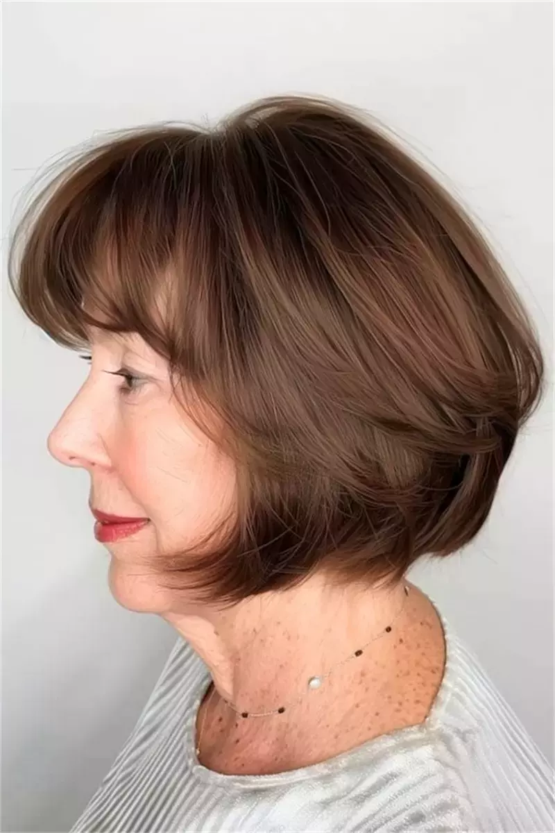 2 rounded chin length bob with bangs