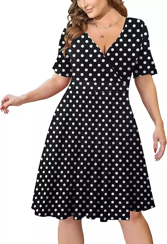 Ahlaray Womens Plus Size Dresses Short Sleeve Faux Wrap Causal Swing Dress with Pockets L 4XL