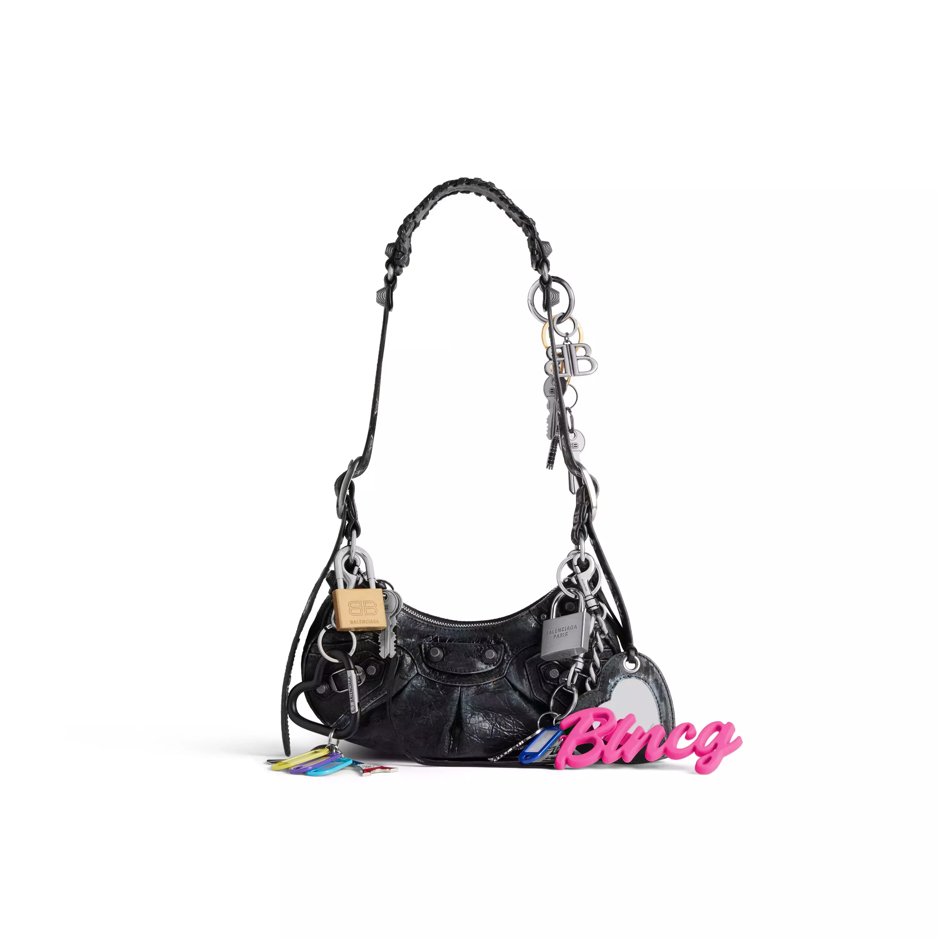 Balenciaga Cagole Xs Shoulder Bag Used Effect with Charms in Black