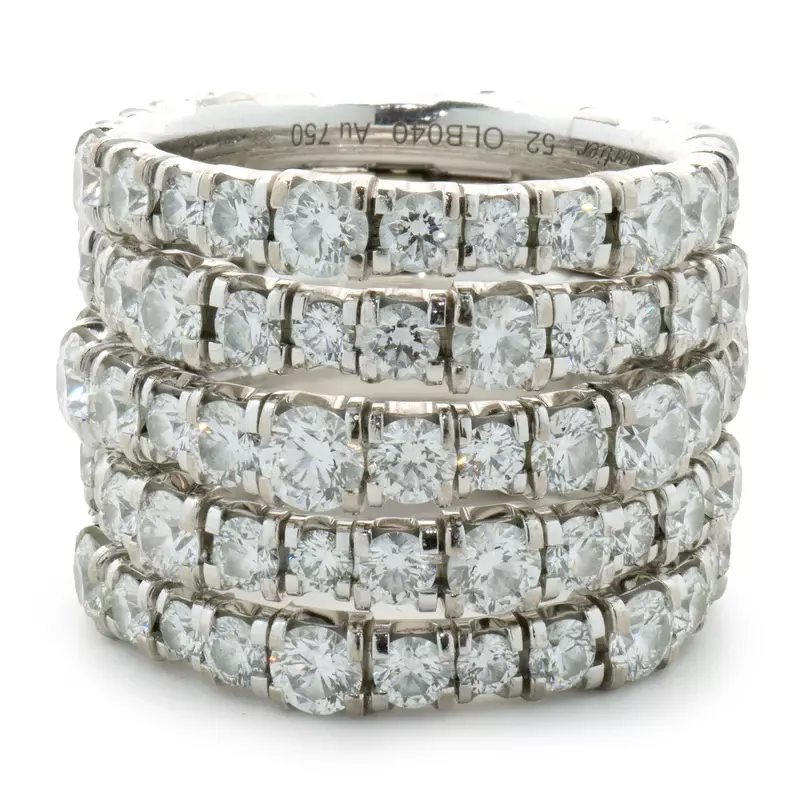 Cartier 18 Karat White Gold Five Row Diamond Eternity Ring