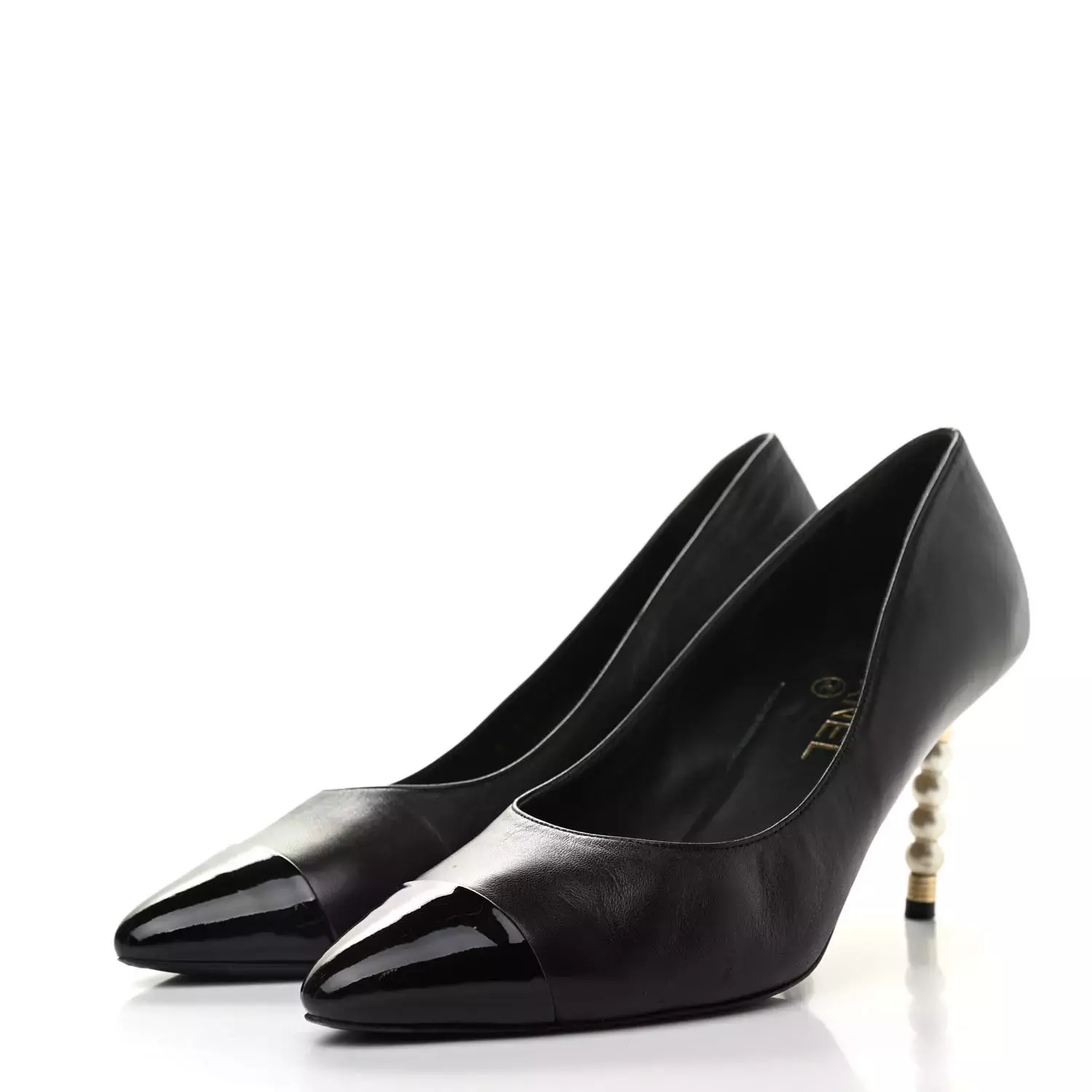 Chanel Patent Lambskin Cap Toe Pearl Pumps