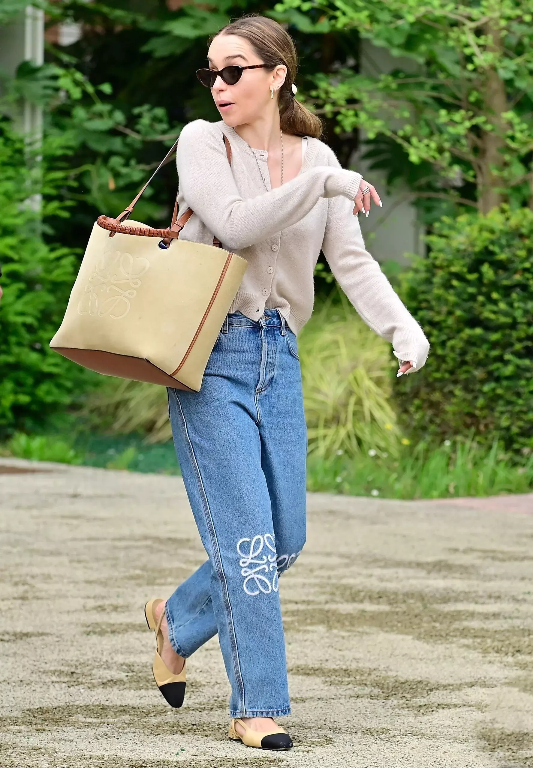 Emilia Clarke's Effortless Chic Street Loewe Anagram Style - Her Style Code