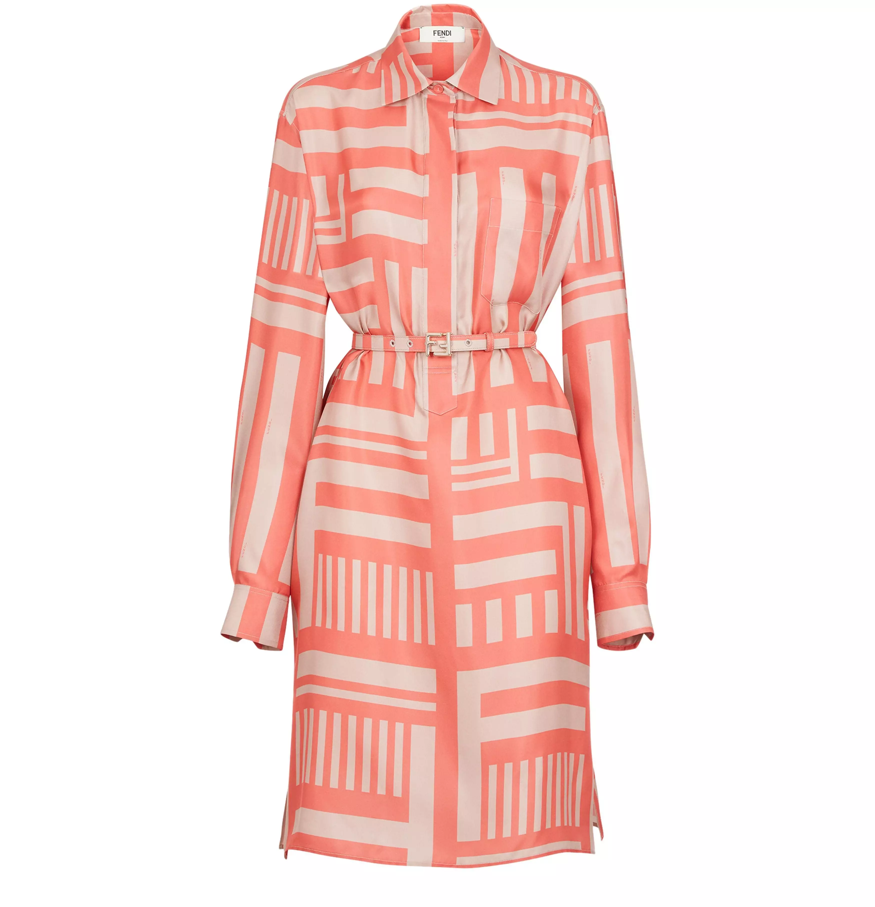 Fendi Salmon Pink Printed Silk Dress