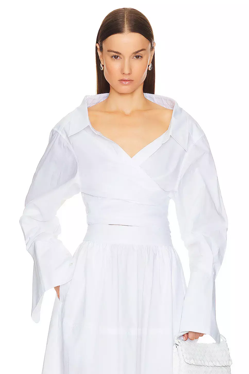Helsa Poplin Wrap Shirt In White