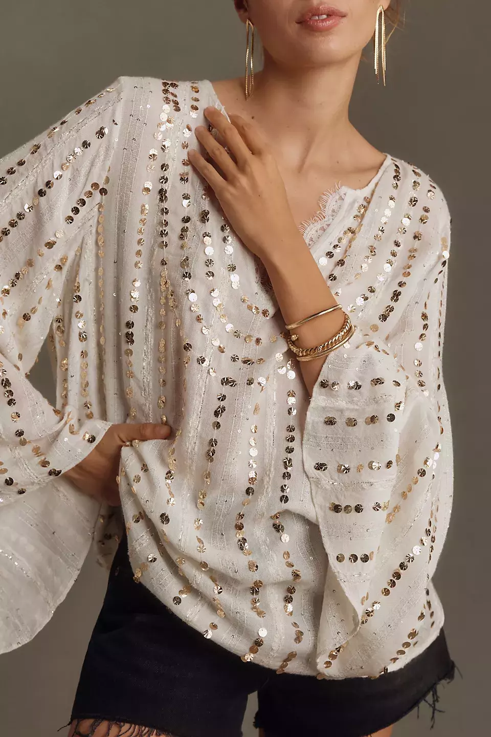 Let Me Be V Neck Embellished Lace Blouse