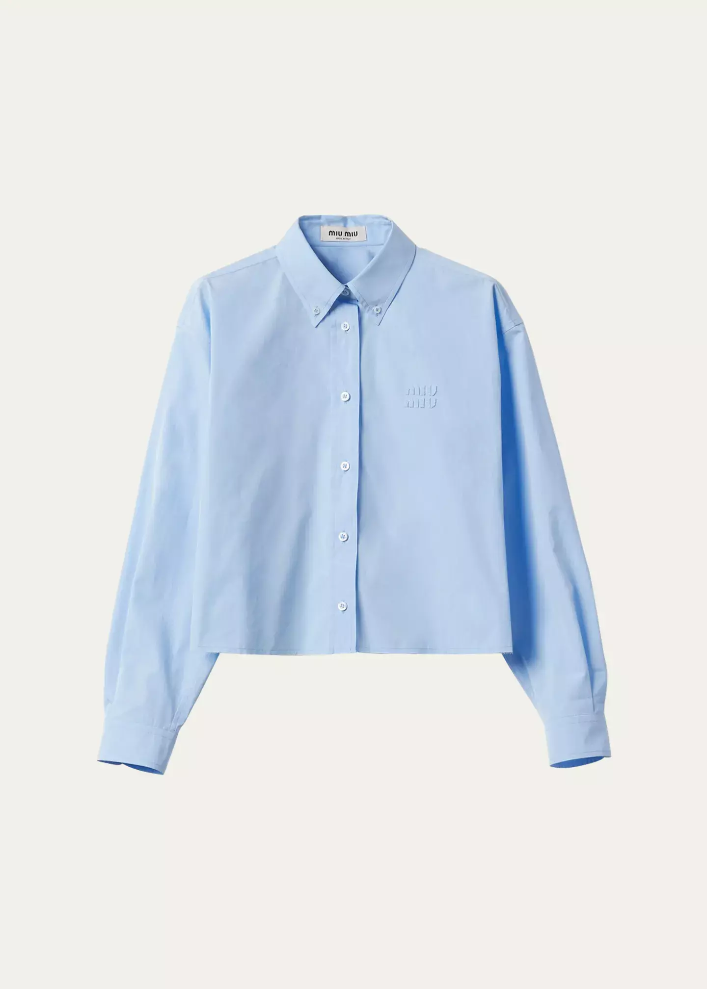 Miu Miu Logo Print Crop Frayed Button Shirt