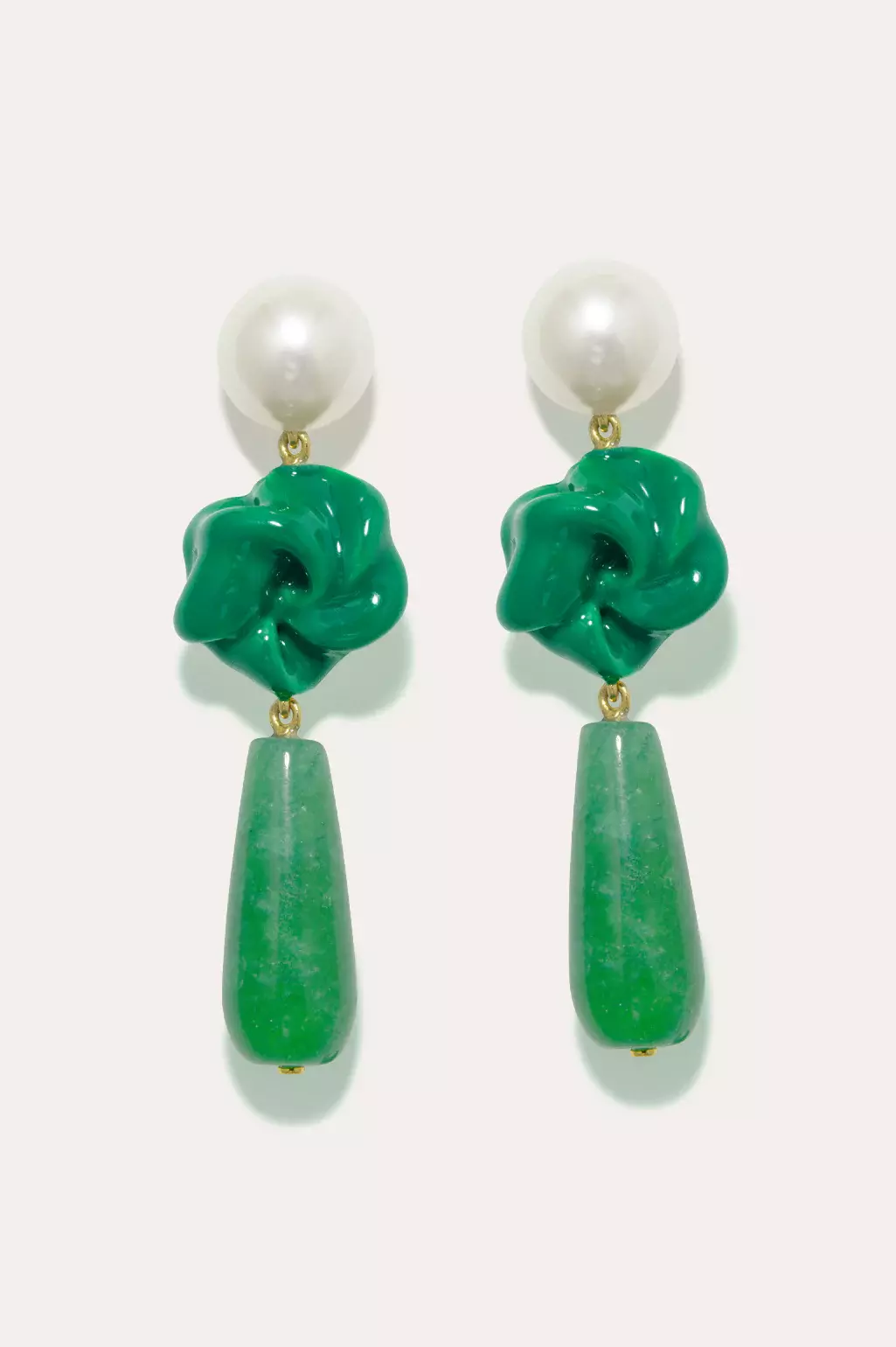 Pearl Green Chalcedony and Enamel Recycled Gold Vermeil Earrings