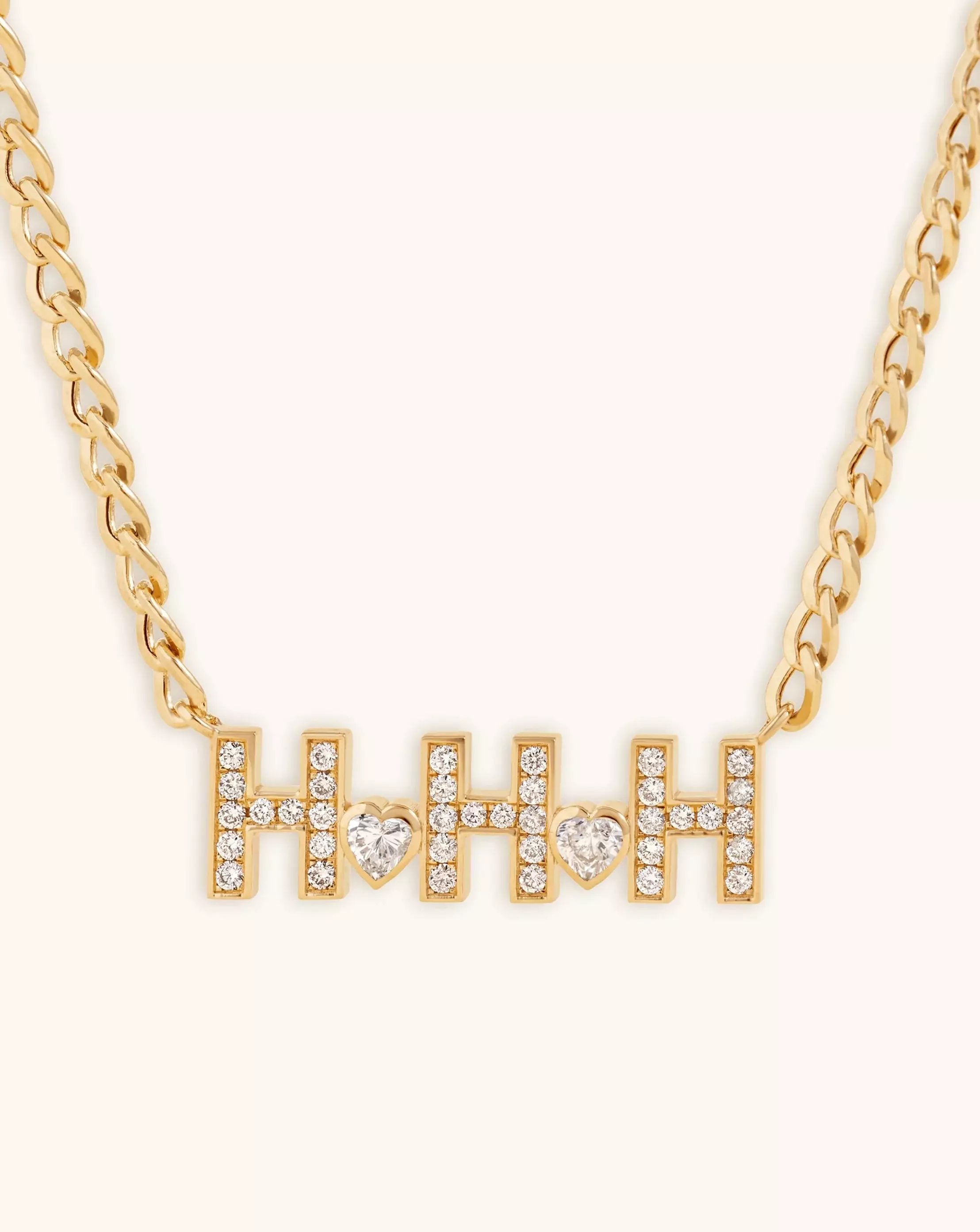 Sparkle Society Diamond Letters with Fancy Shape Diamond Heart Curb Chain Necklace