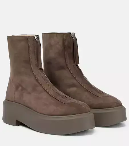 The Row Zipped Brown Suede Ankle Boots