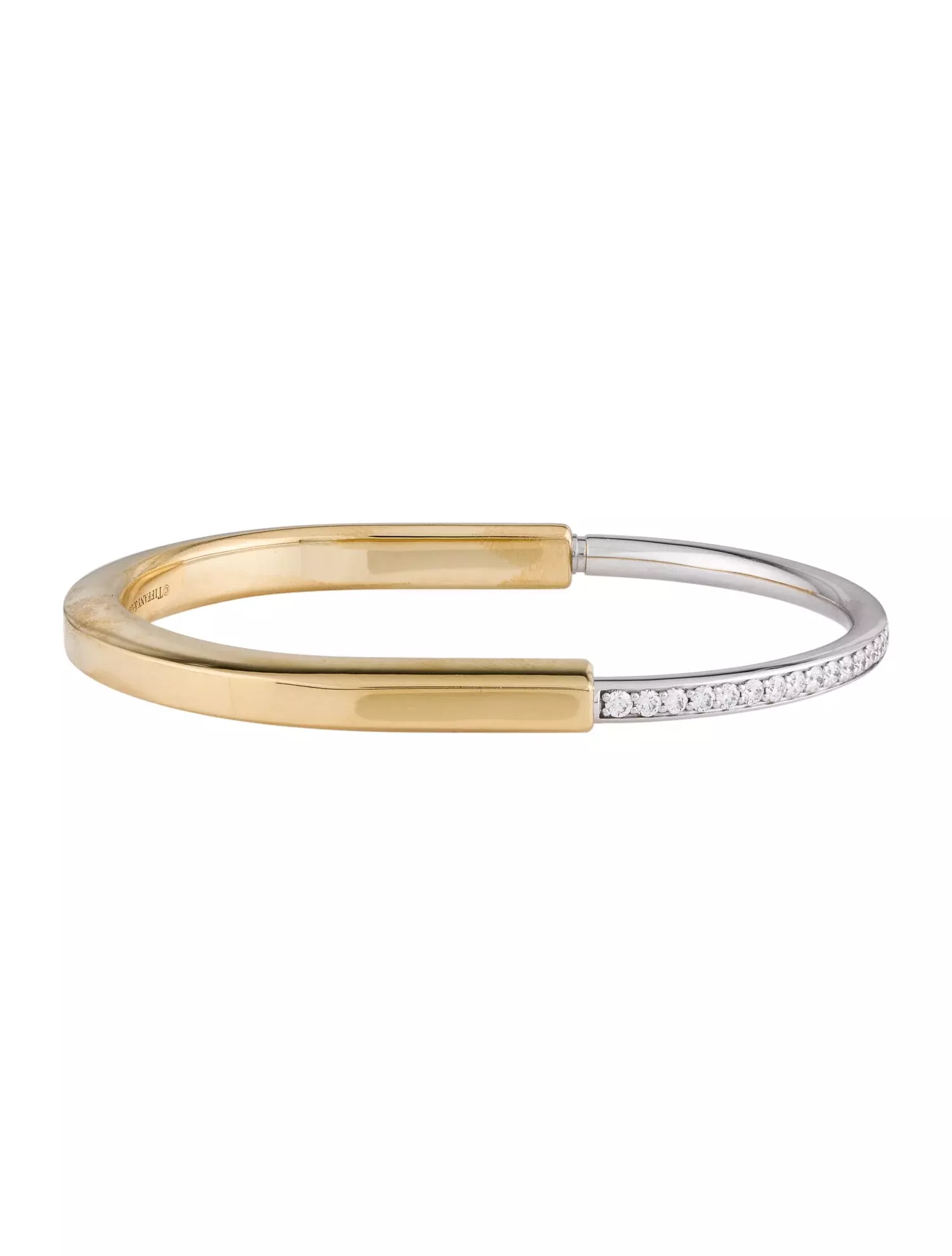 Tiffany Co. Lock Bangle in Yellow and White Gold with Half Pave Diamonds