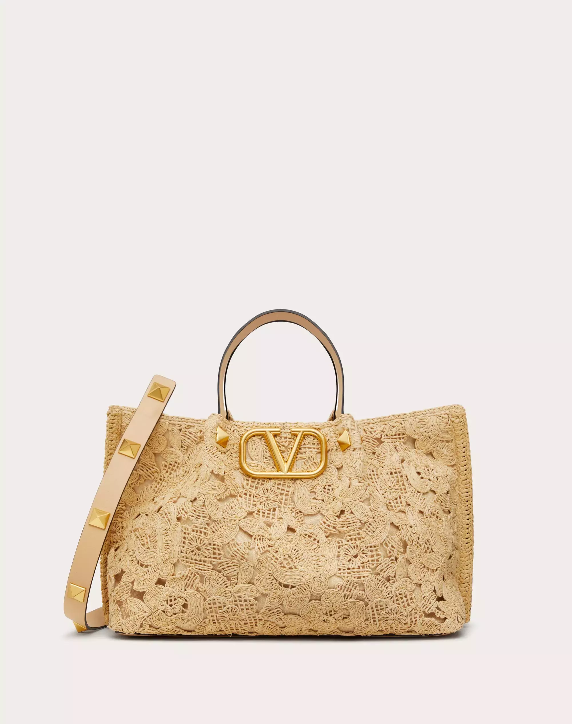 Valentino Medium Shopping Bag in Lace Effect Raffia