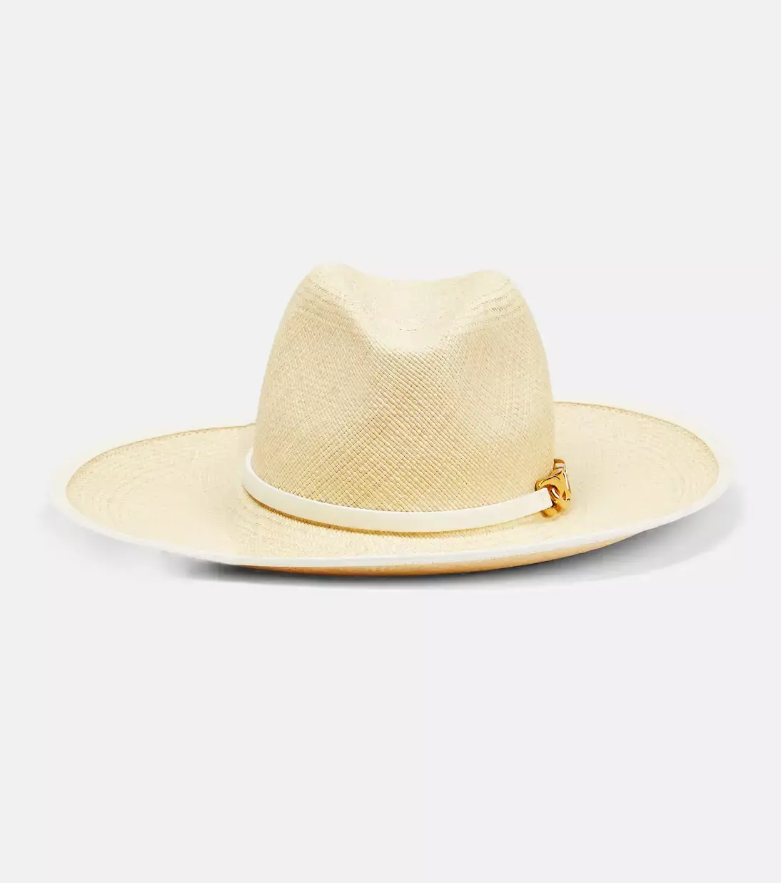 Valentino Vlogo Leather Trimmed Straw Hat