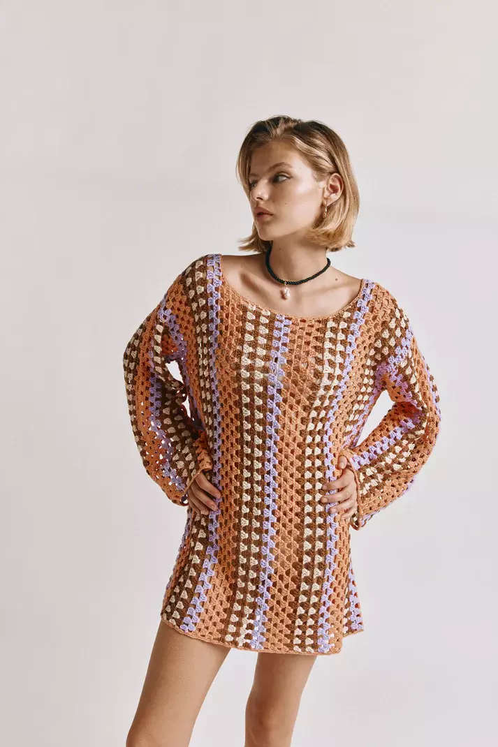 Veg Girl Myra Crochet Mini Dress In Apricot