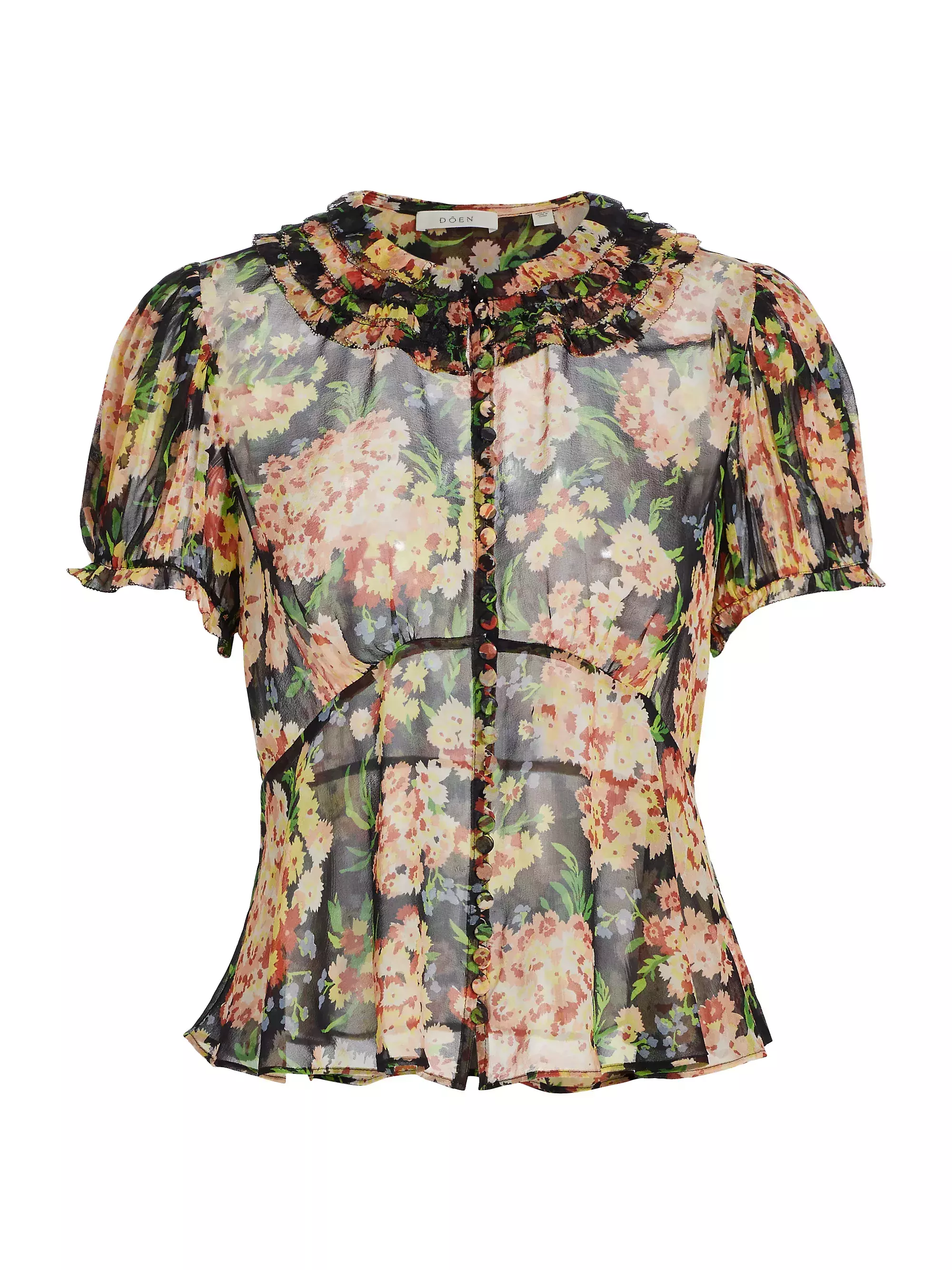 floral silk short sleeve top