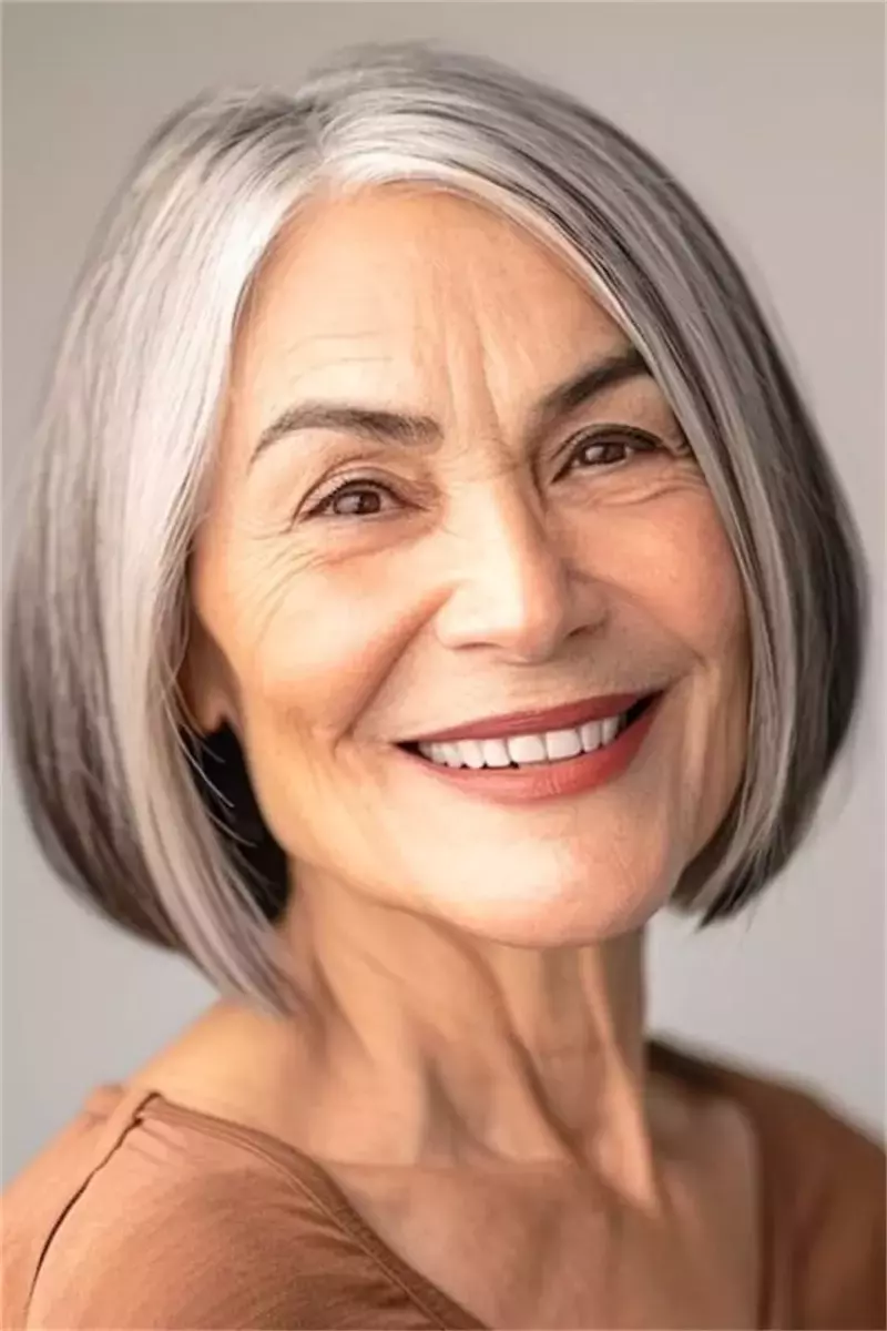 woman over 60 short straight bob 8