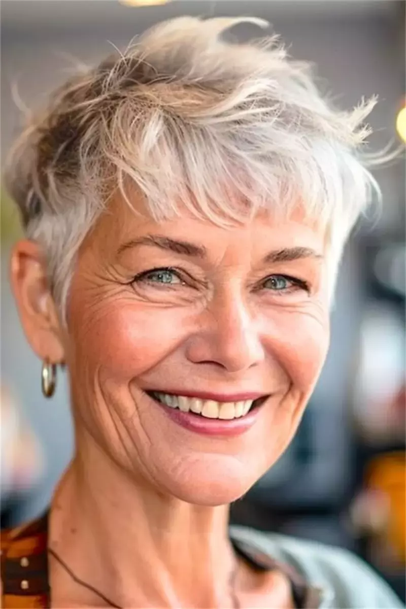 woman over 60 short tousled pixie 6