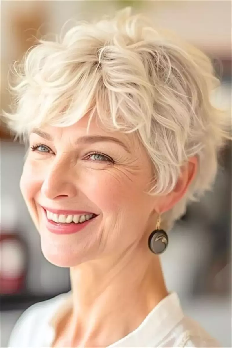 woman over 60 short wavy pixie 27