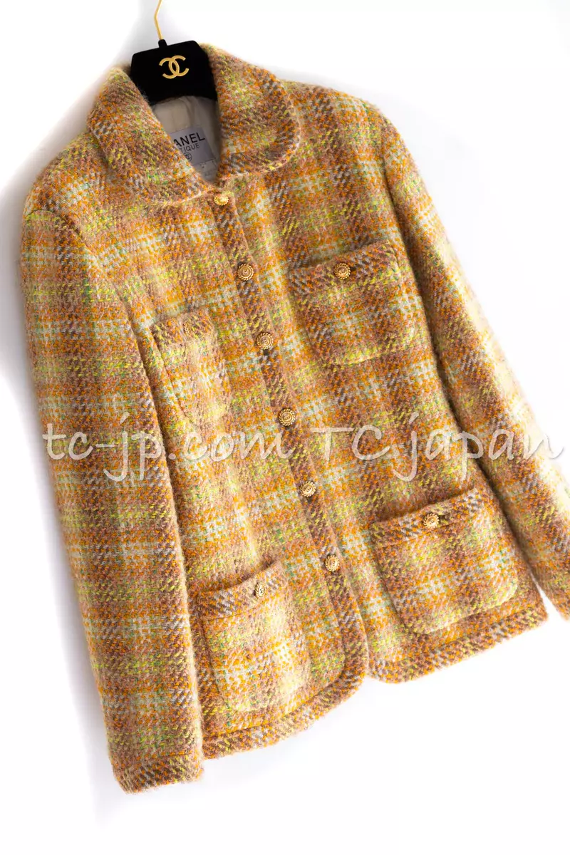 Chanela Vintage Orange Yellow Wool Tweed Jacket Coat