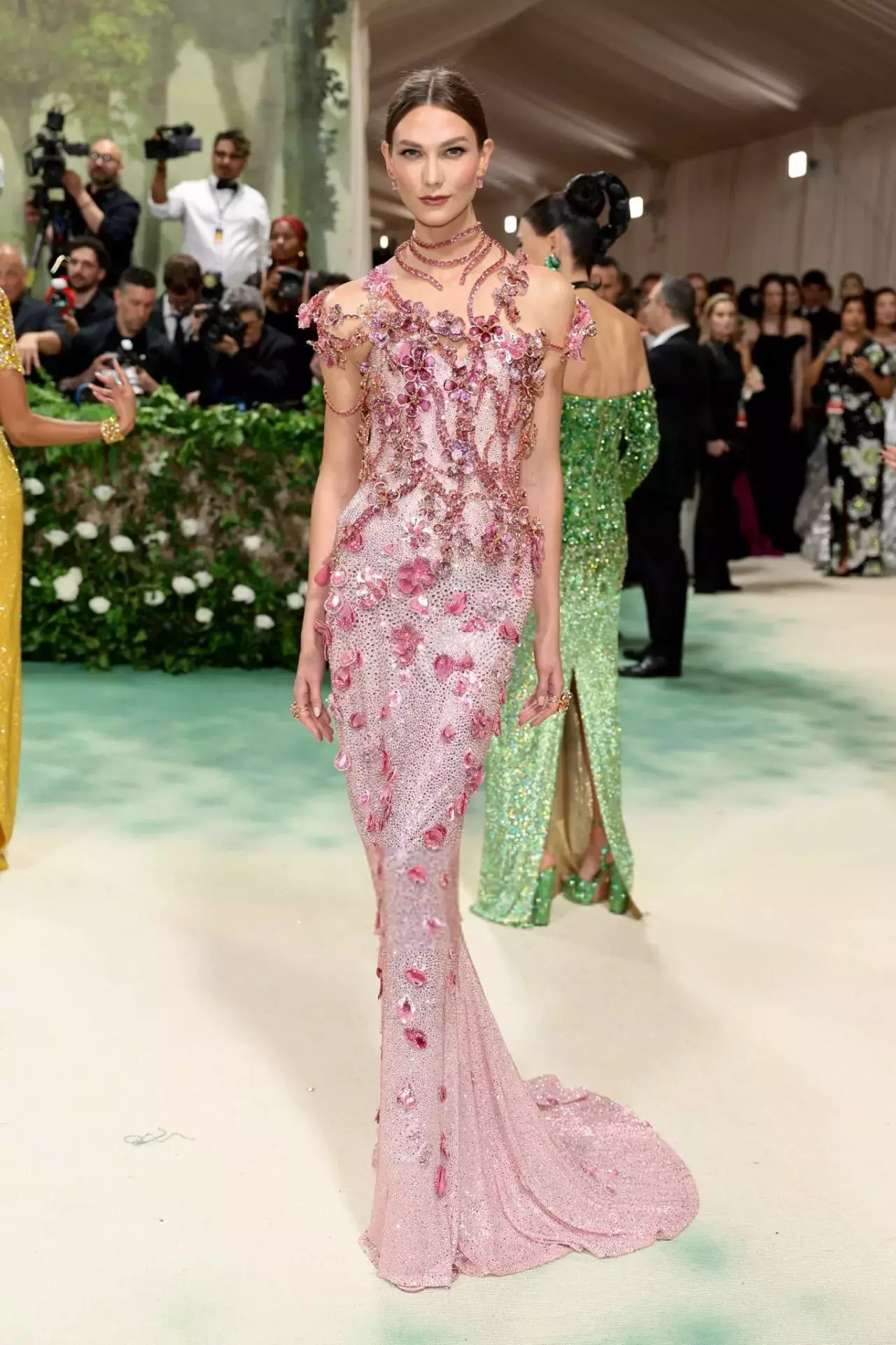 Karlie Kloss In Pink Bejeweled Gown At The Met Gala