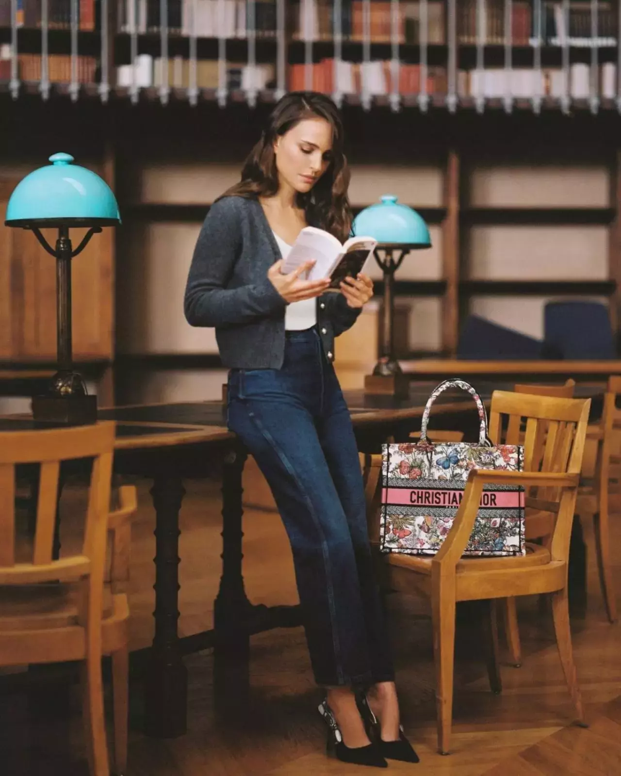 Natalie Portman Dior Book Tote Club At French National Library In Paris April