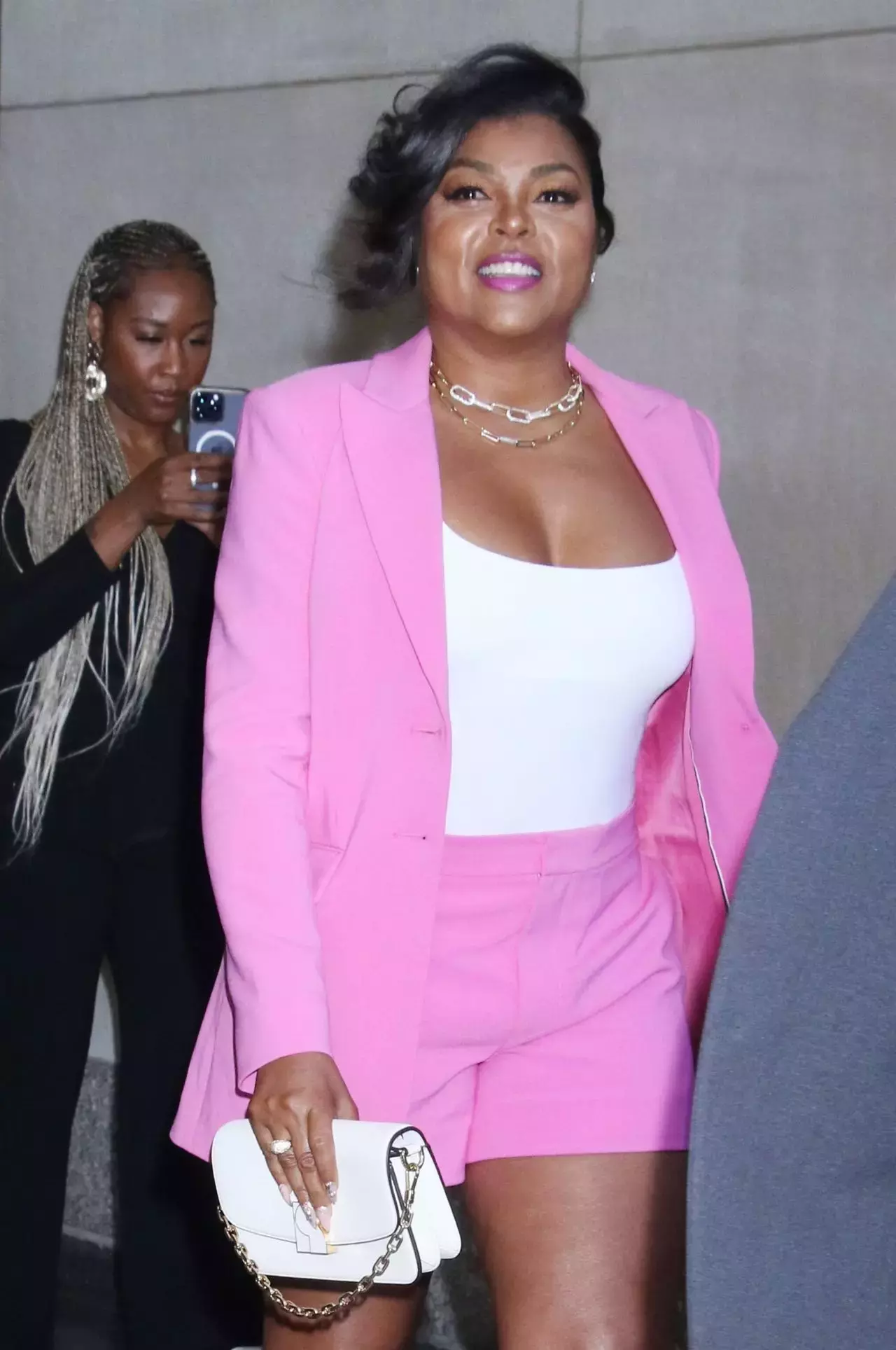 Taraji P Henson In A Pink Blazer And Shorts In New York