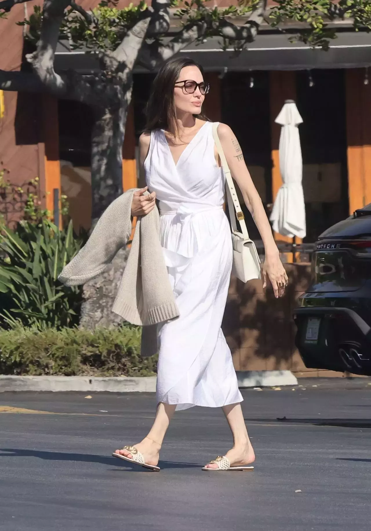 Angelina Jolie In A White Dress Los Feliz