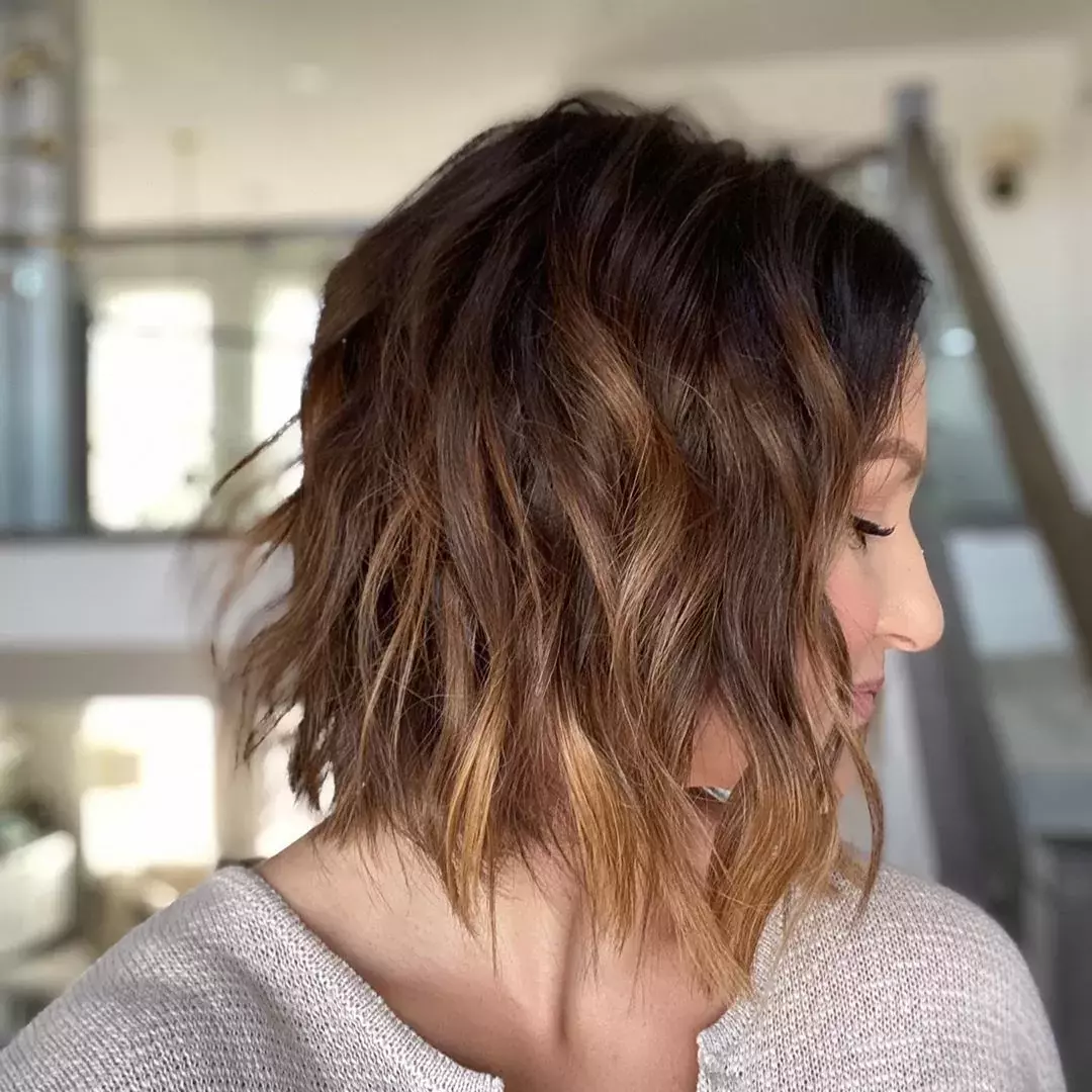 Balayage Bob With Layers Medium Length Hair