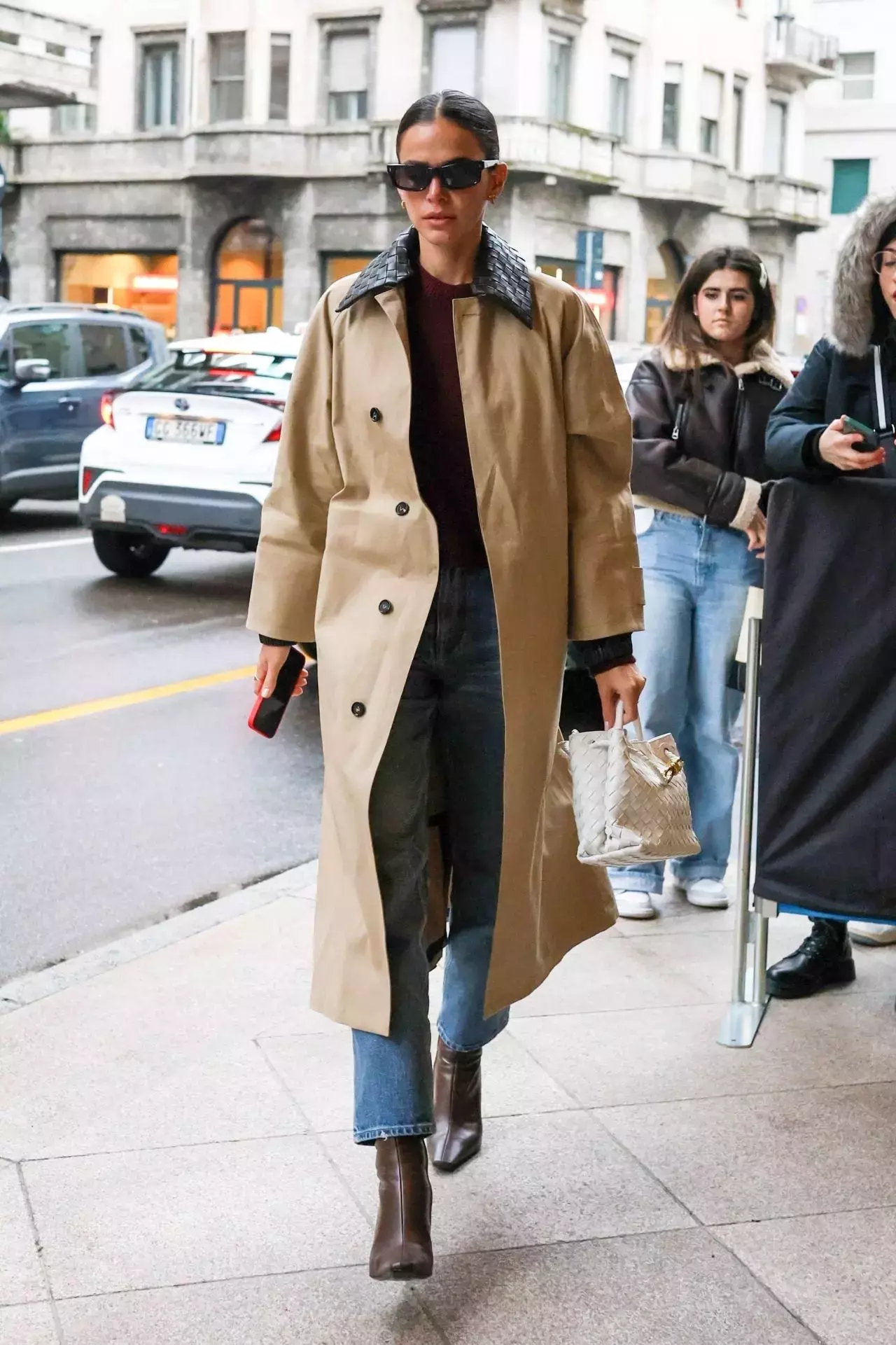 Bruna Marquezine Street Style Sporting A Bottega Veneta Coat And Bag In Milan