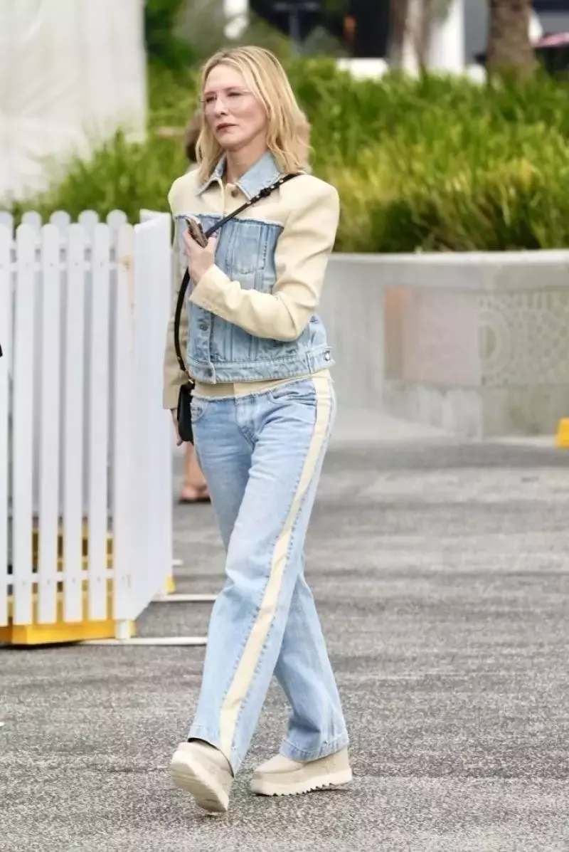 Cate Blanchett In A Double Denim Ensemble Arrives At Hota On The Gold Coast