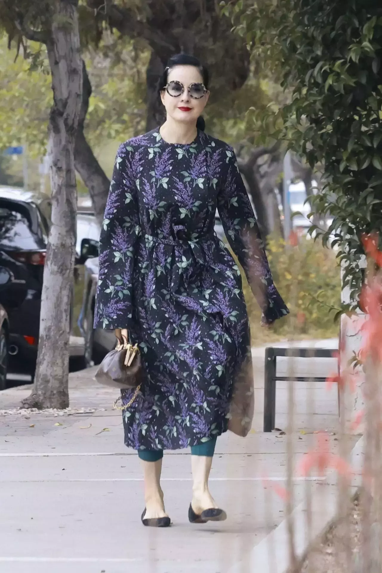 Dita Von Teese In Floral Attire In Los Feliz