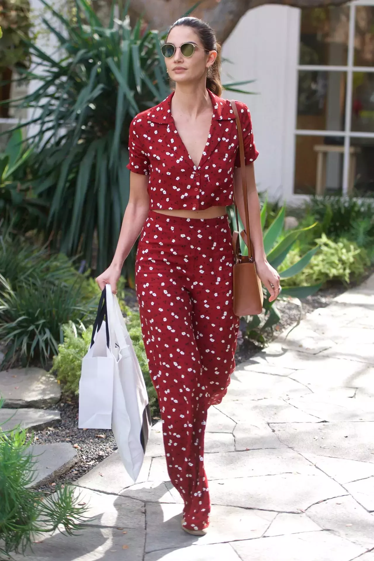 Lily Aldridge In A Red Dress Shopping In West Hollywood