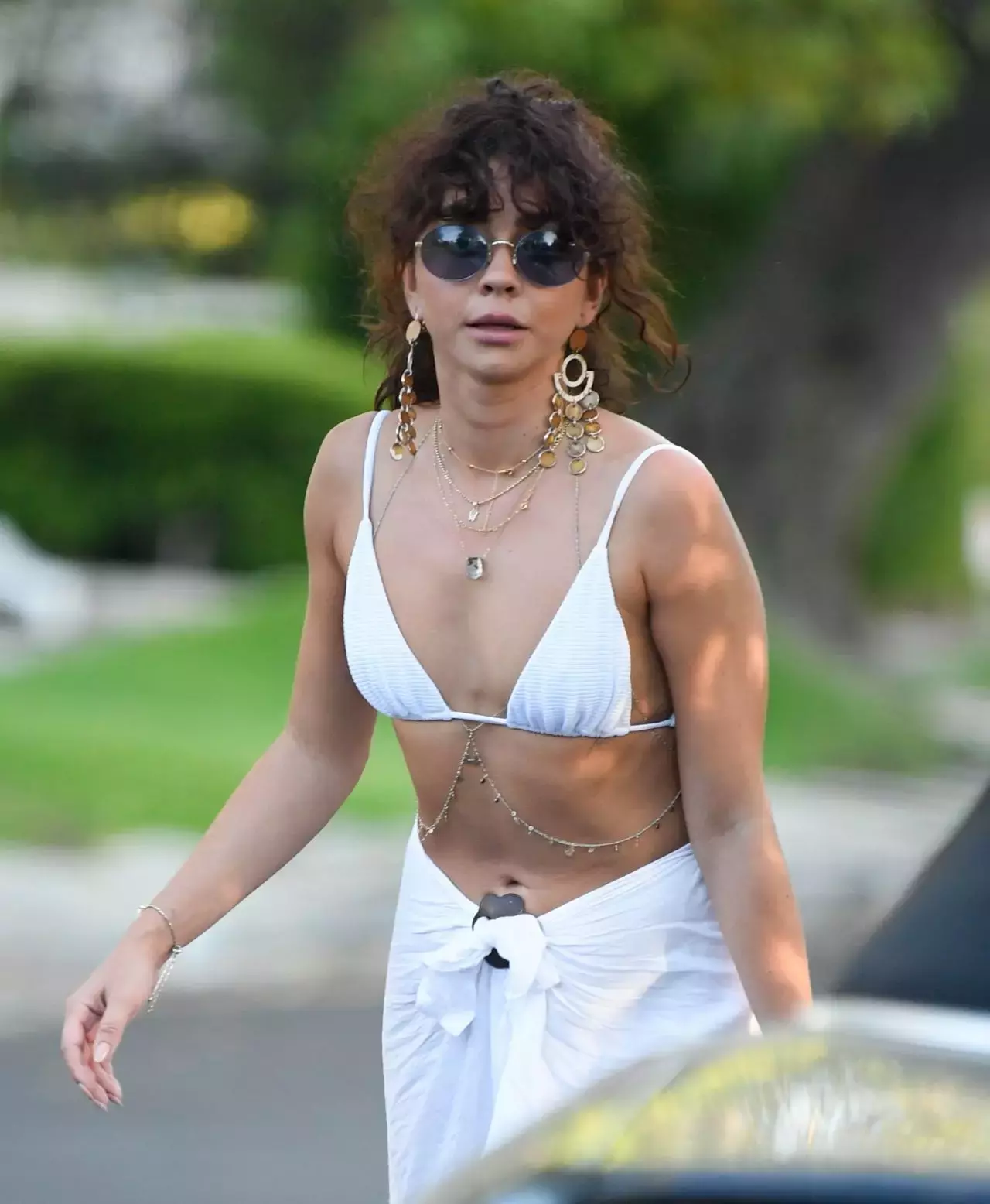 Sarah Hyland In A Bikini Top Leaving A Party In La