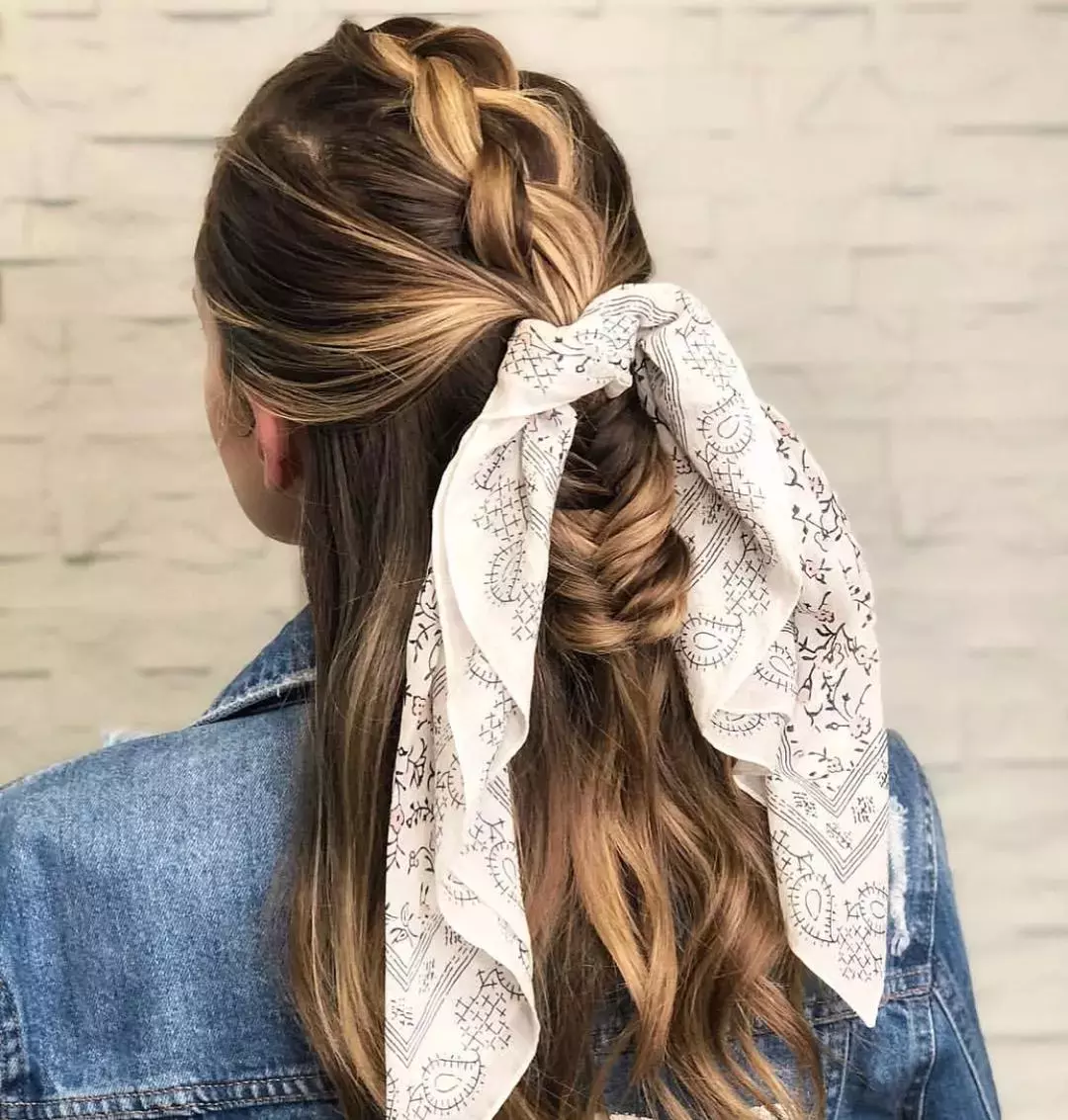 Half Up Fishtail Braid With Scarf