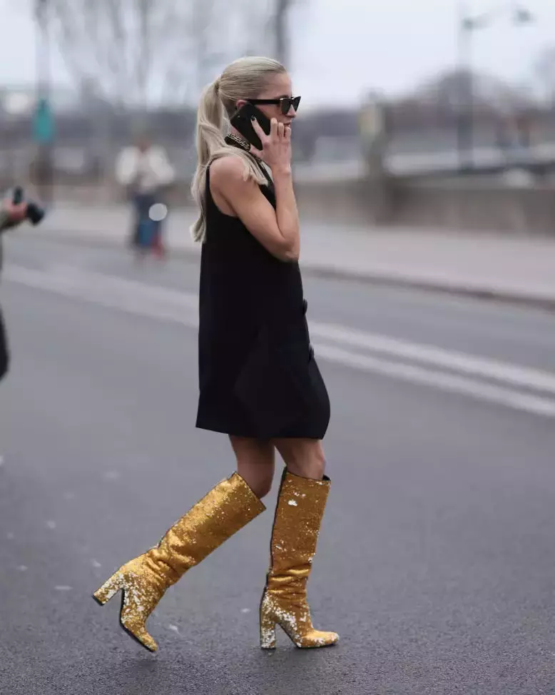 Shift Dress With Sequined Boots