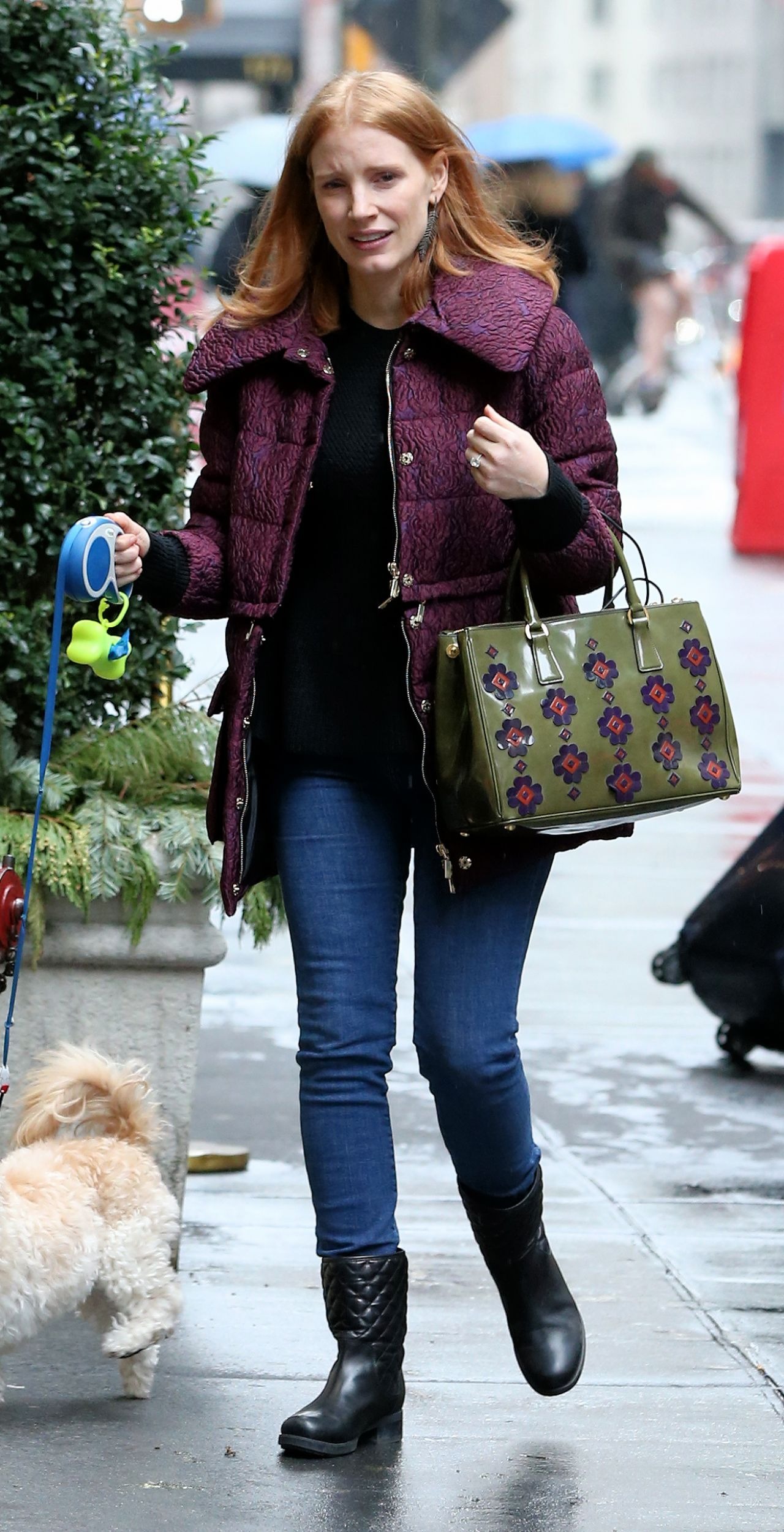 Jessica Chastain Walking Her Dog In Nyc