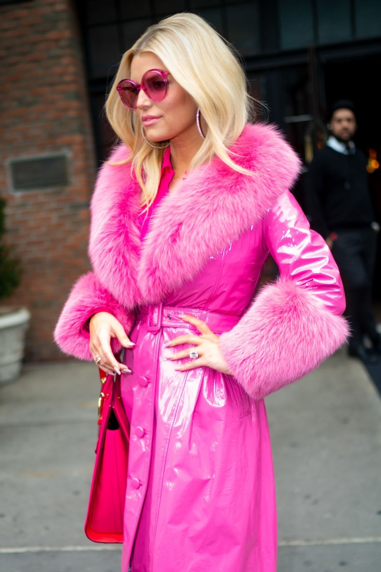 Jessica Simpson In Pink Ensemble New York City