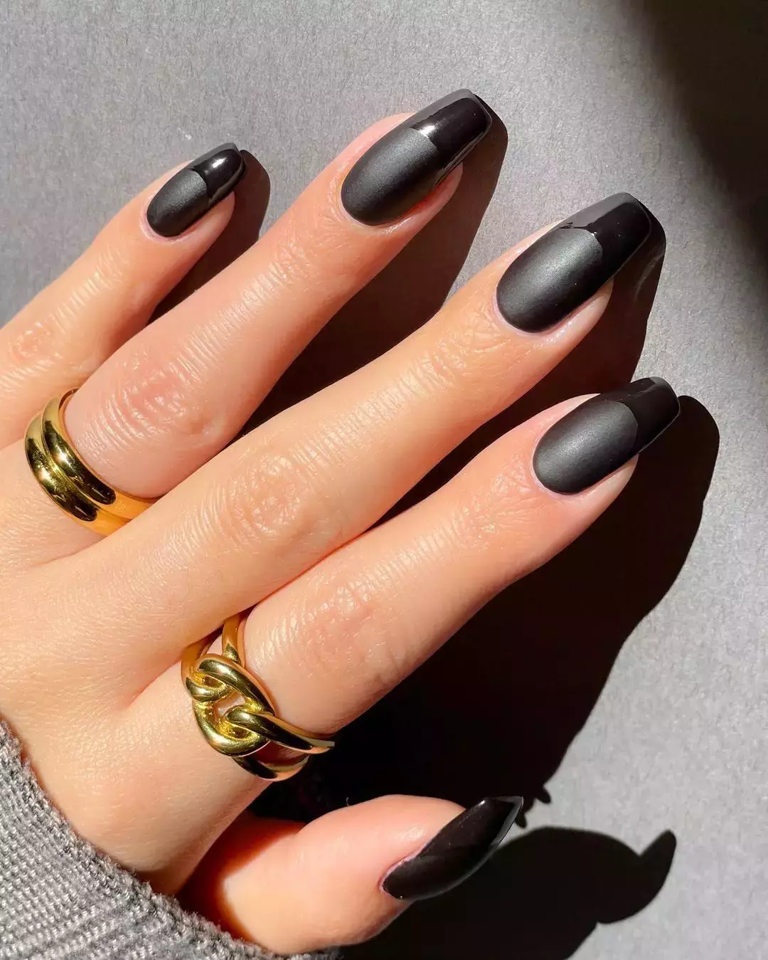 A Matte Black French Manicure