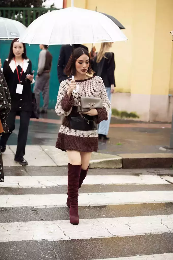 A Striped Mini Dress Platform Boots