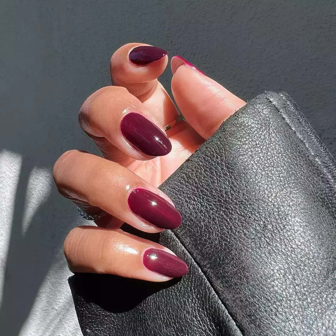 Burgundy Polish On Rounded Nails